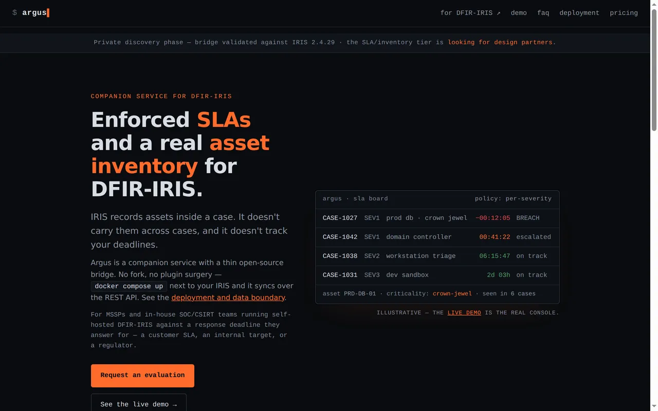 Argus — SLAs and Asset Inventory for DFIR-IRIS